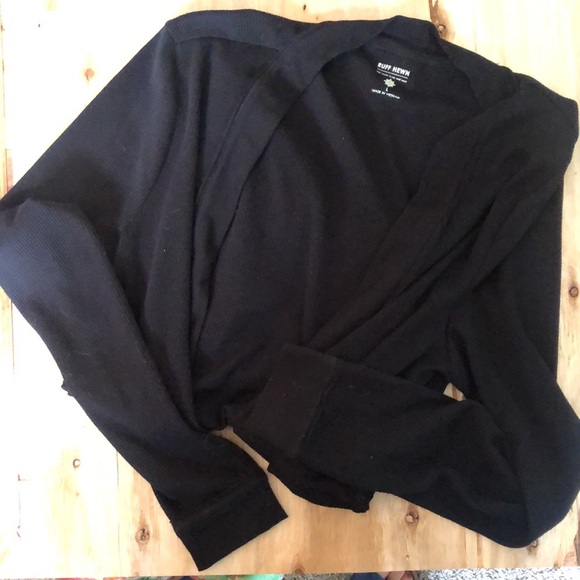 Ruff Hewn Waffle Knit Drape Front Cardigan Black L - Picture 4 of 4